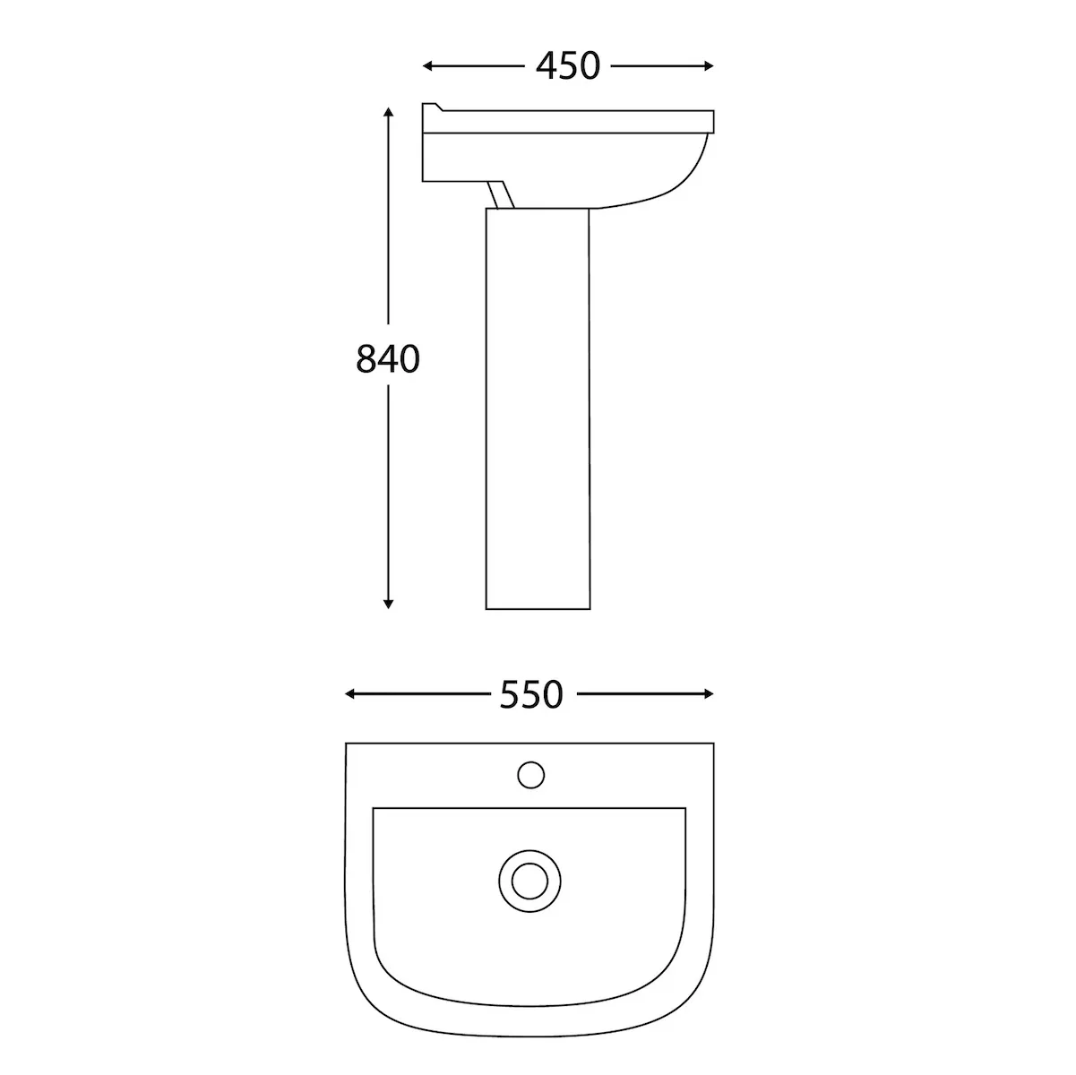 Scudo Porto 550mm Basin and Pedestal - 1 Tap Hole White - Image 3