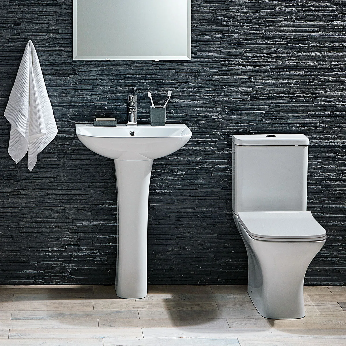 Scudo Porto 550mm Basin and Pedestal - 1 Tap Hole White - Image 2