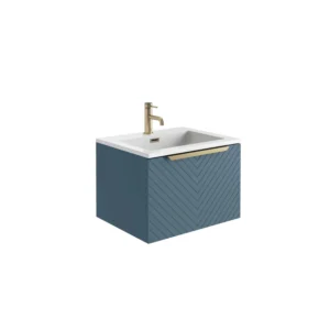 Scudo Chevron 600mm Wall Mounted Vanity Unit With White Basin - Matte Twilight Blue