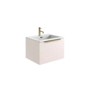 Scudo Chevron 600mm Wall Mounted Vanity Unit With White Basin - Matte Pastel Pink