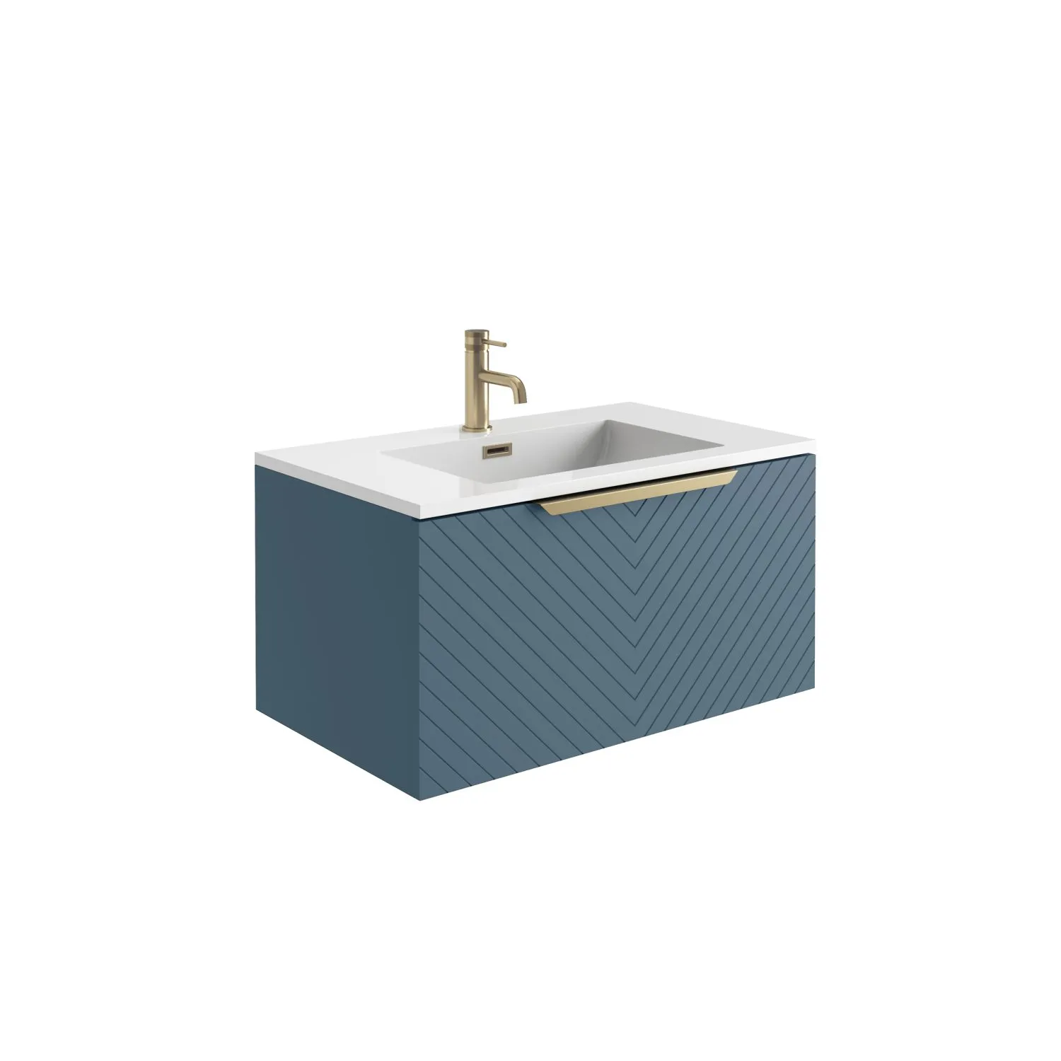 Scudo Chevron 800mm Wall Mounted Vanity Unit With White Basin - Matte Twilight Blue