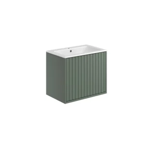 Scudo Alfie 600mm Fluted Wall Mounted Vanity Unit With White Basin - Reed Green