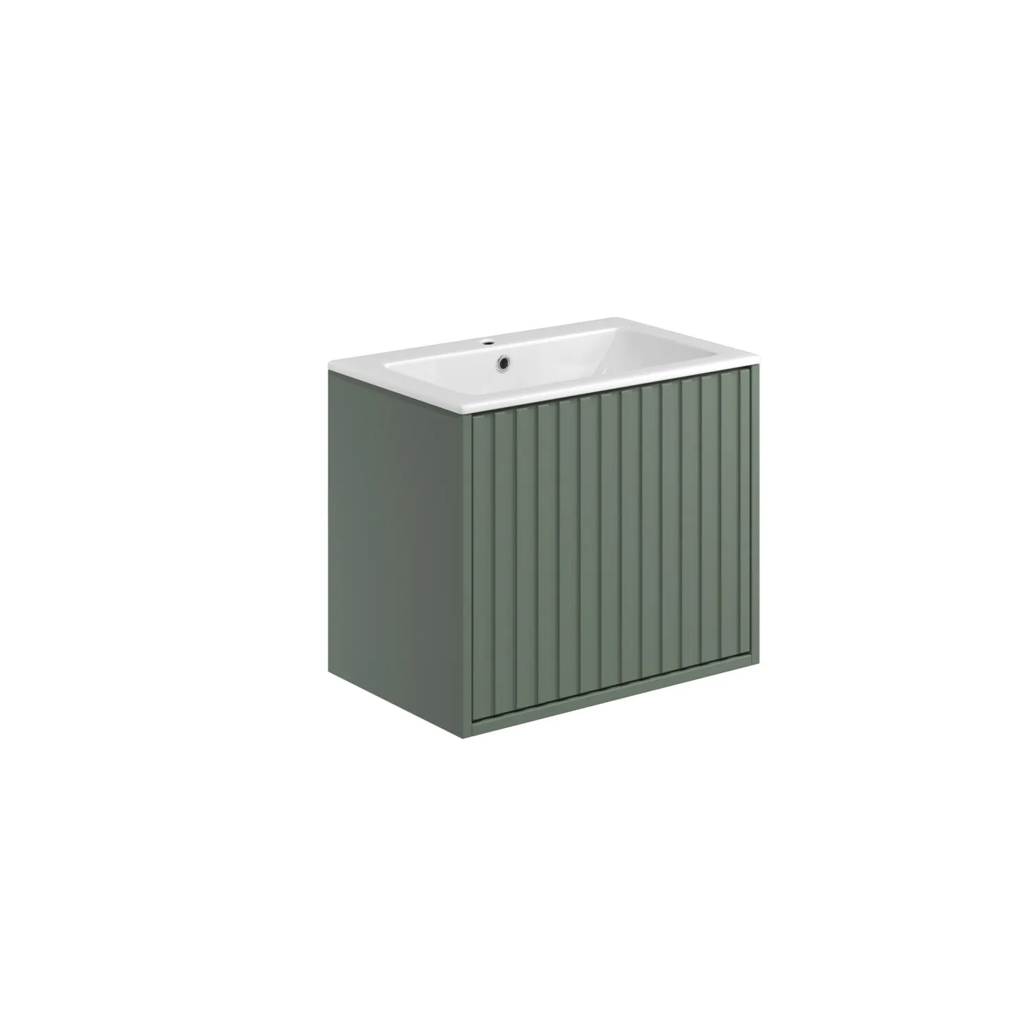 Scudo Alfie 600mm Fluted Wall Mounted Vanity Unit With White Basin - Reed Green