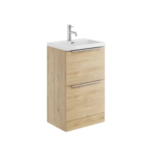 Scudo Muro 500mm Floor Standing 2 Drawer Unit With White Ceramic Basin - Davos Oak