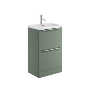 Scudo Muro 500mm Floor Standing 2 Drawer Unit With White Ceramic Basin - Reed Green