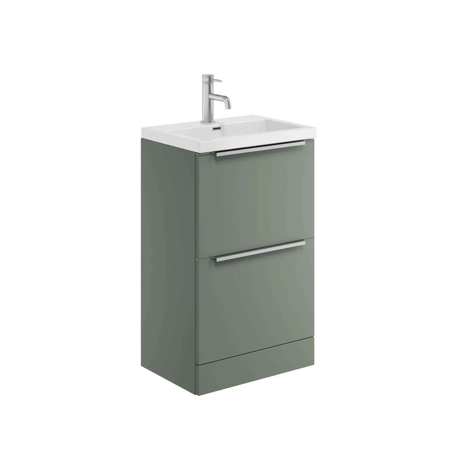 Scudo Muro 500mm Floor Standing 2 Drawer Unit With White Ceramic Basin - Reed Green