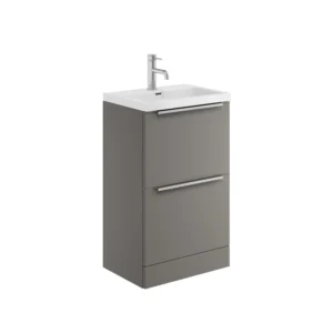 Scudo Muro 500mm Floor Standing 2 Drawer Unit With White Ceramic Basin - Dust Grey