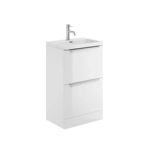 Scudo Muro 500mm Floor Standing 2 Drawer Unit With White Ceramic Basin - Gloss White