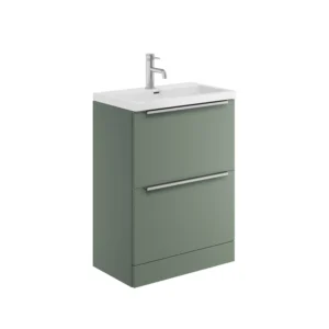 Scudo Muro 600mm Floor Standing 2 Drawer Unit With White Ceramic Basin - Reed Green