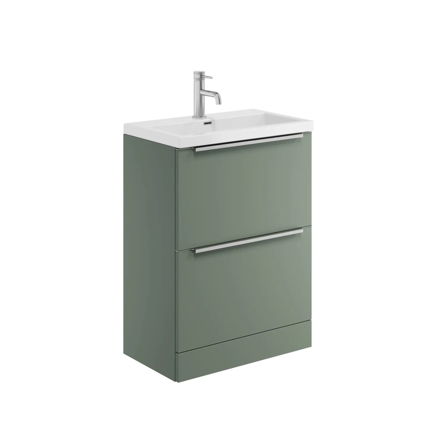 Scudo Muro 600mm Floor Standing 2 Drawer Unit With White Ceramic Basin - Reed Green