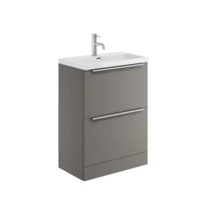 Scudo Muro 600mm Floor Standing 2 Drawer Unit With White Ceramic Basin - Dust Grey