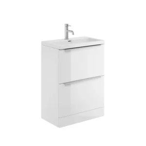 Scudo Muro 600mm Floor Standing 2 Drawer Unit With White Ceramic Basin - Gloss White