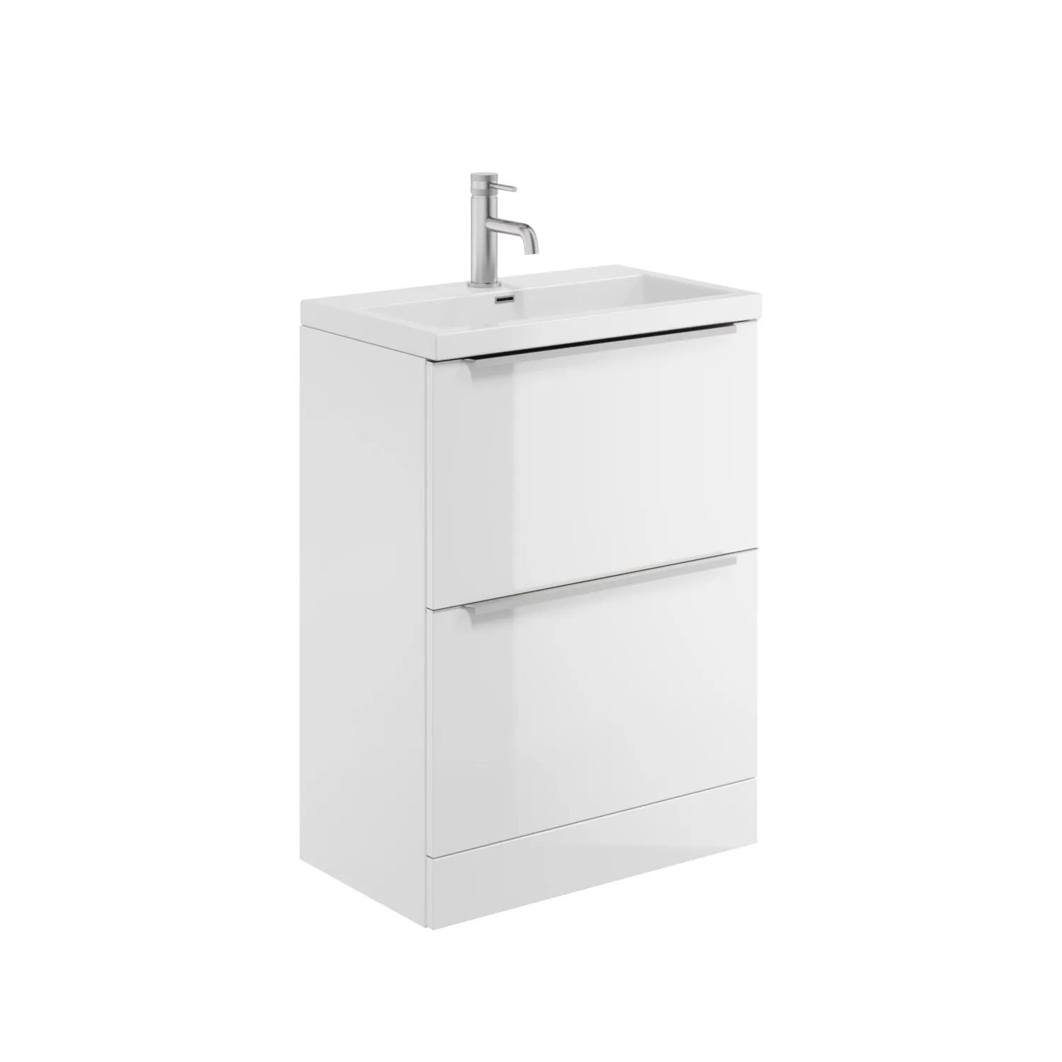Scudo Muro 600mm Floor Standing 2 Drawer Unit With White Ceramic Basin - Gloss White