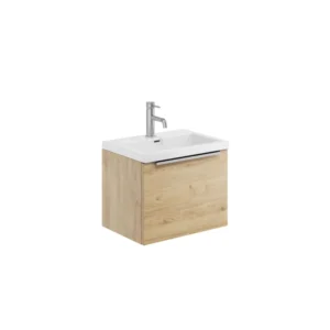 Scudo Muro 500mm Wall Hung Unit With White Ceramic Basin - Davos Oak