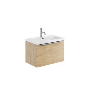 Scudo Muro 600mm Wall Hung Unit With White Ceramic Basin - Davos Oak