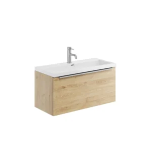 Scudo Muro 800mm Wall Hung Unit With White Ceramic Basin - Davos Oak