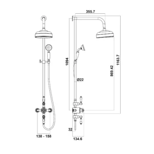 Scudo Traditional Rigid Riser Shower with Fixed Head - Chrome