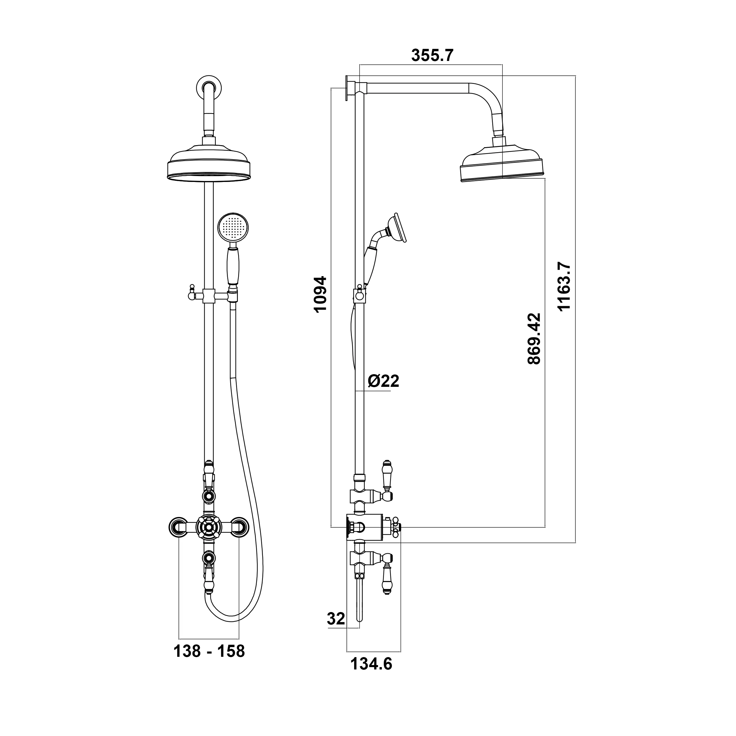 Scudo Traditional Rigid Riser Shower with Fixed Head - Chrome - Image 2