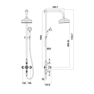 Scudo Traditional Rigid Riser Shower with Fixed Head and Handset - Chrome