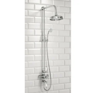 Scudo Traditional Rigid Riser Shower with Fixed Head and Handset - Chrome