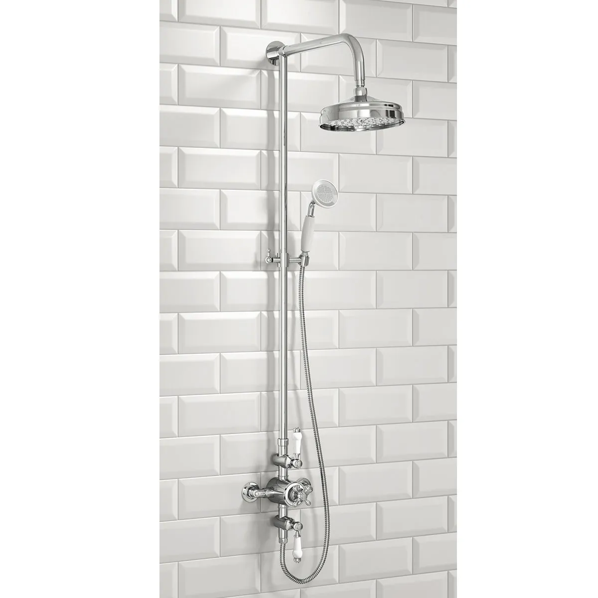 Scudo Traditional Rigid Riser Shower with Fixed Head and Handset - Chrome