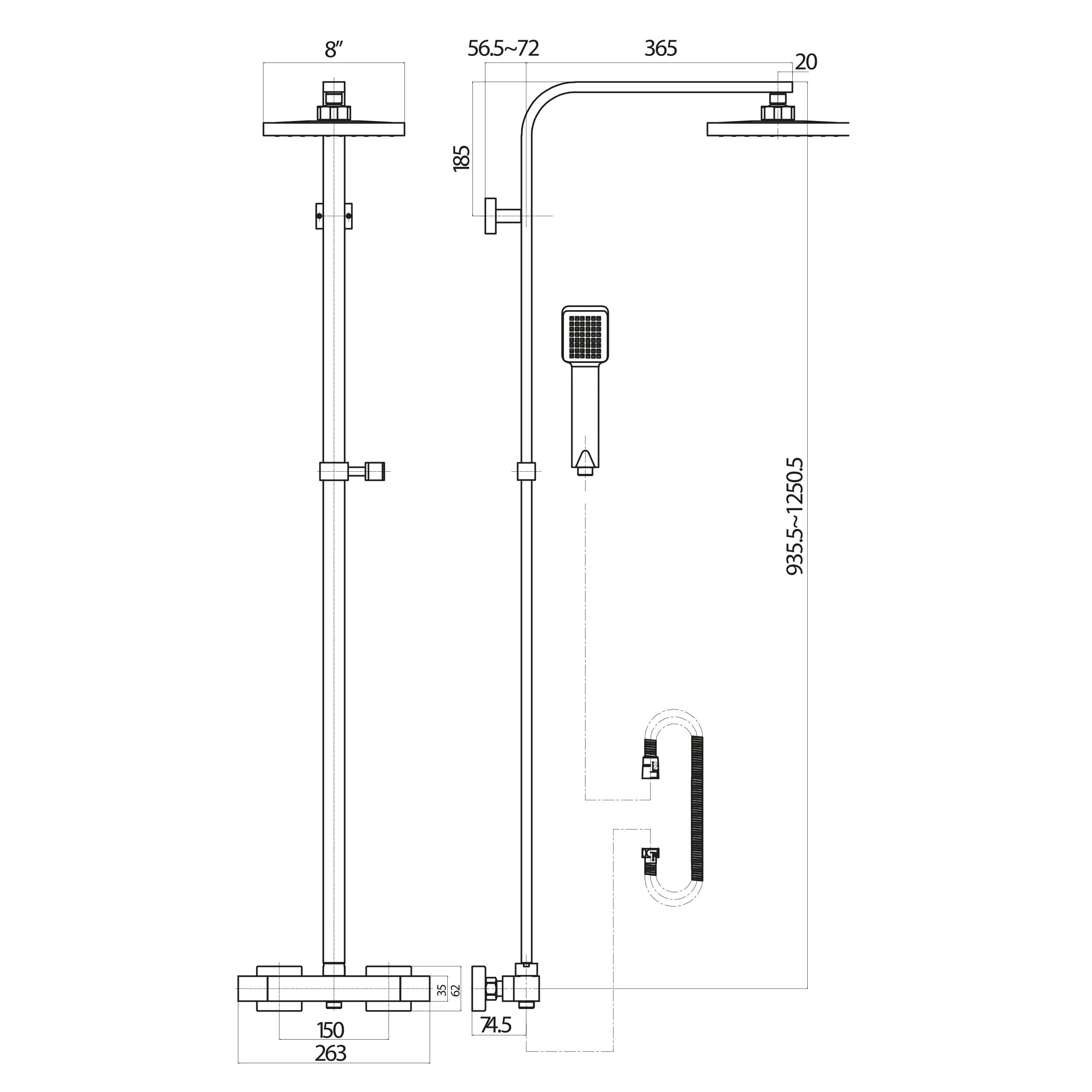 Scudo Elliot Square Rigid Riser Shower - Chrome - Image 3