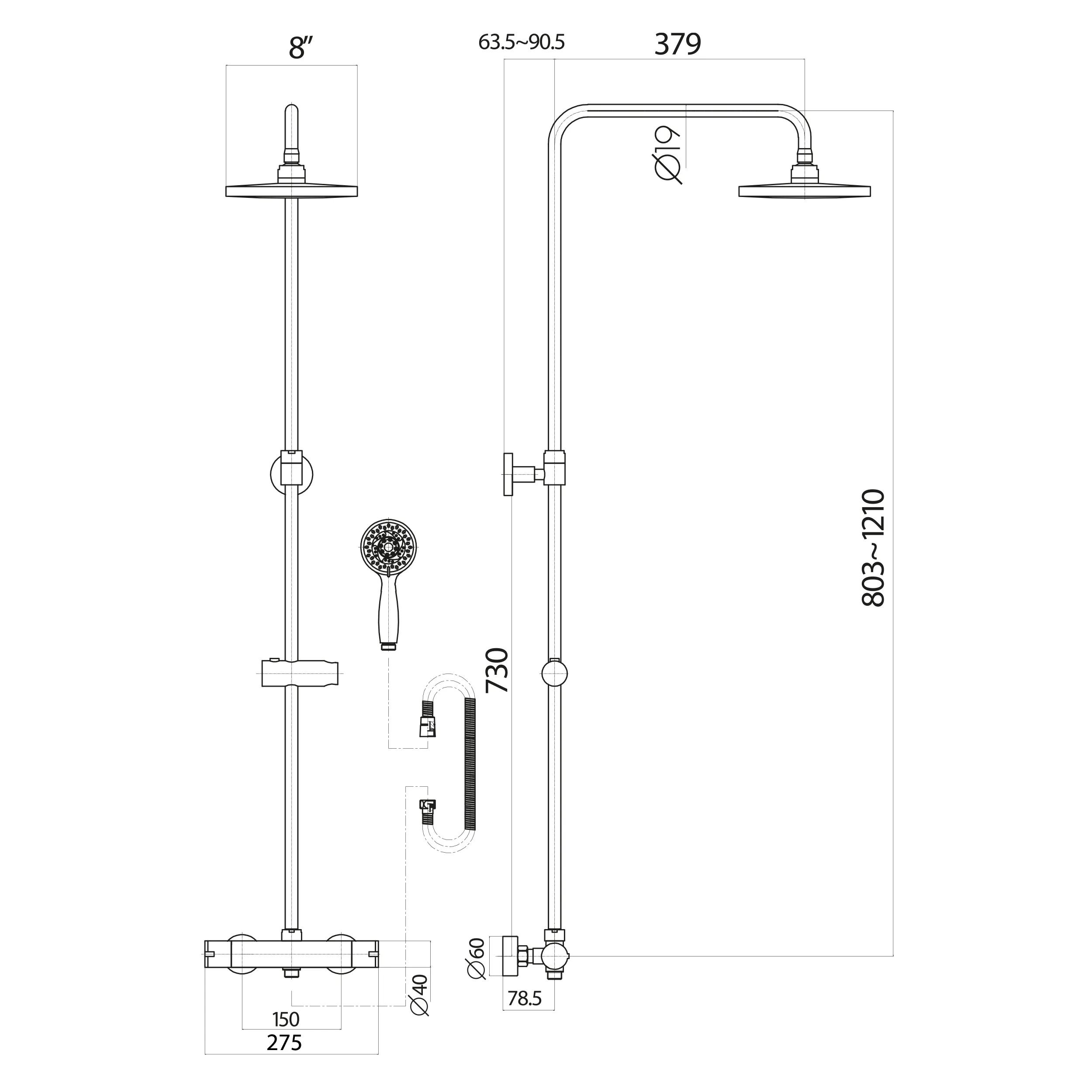 Scudo Serena Round Rigid Riser Shower Set - Chrome - Image 3