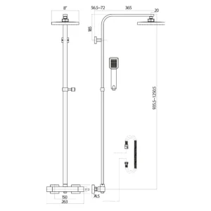 Scudo Elliot Square Rigid Riser Shower - Brushed Brass