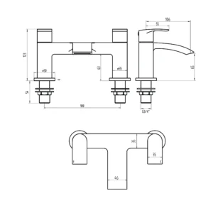 Scudo Belini 2 Tap Hole Deck Mounted Bath Filler - Chrome
