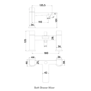 Scudo Muro 2 Tap Hole Deck Mounted Bath Shower Filler - Chrome