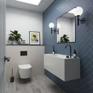 Showerwall Laminate Nordic Blue Herringbone Tile SWT01 2400 x 600 Proclick