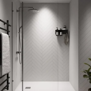 Showerwall Laminate Snow White Herringbone SWT02 2400 x 600 Proclick