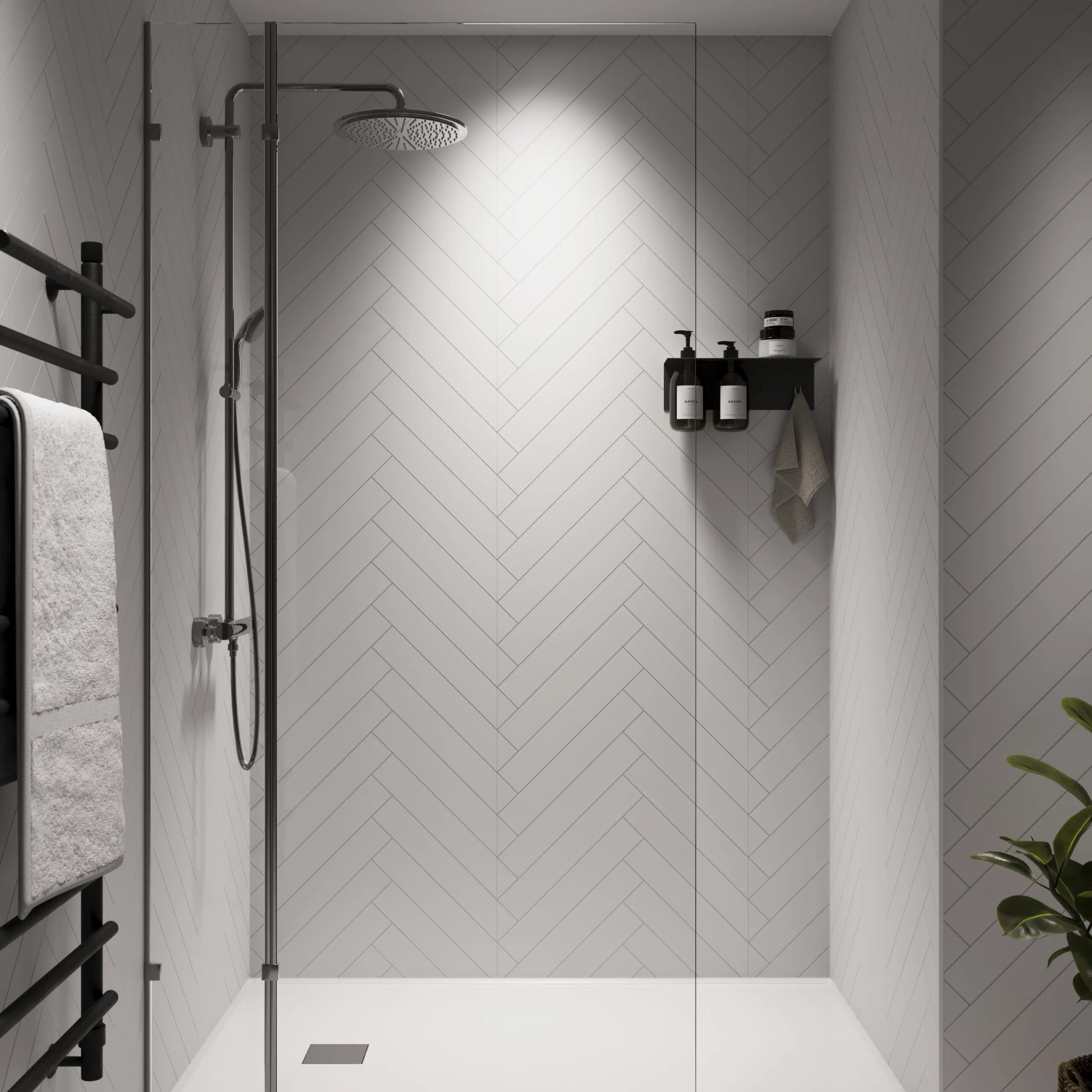 Showerwall Laminate Snow White Herringbone SWT02 2400 x 600 Proclick
