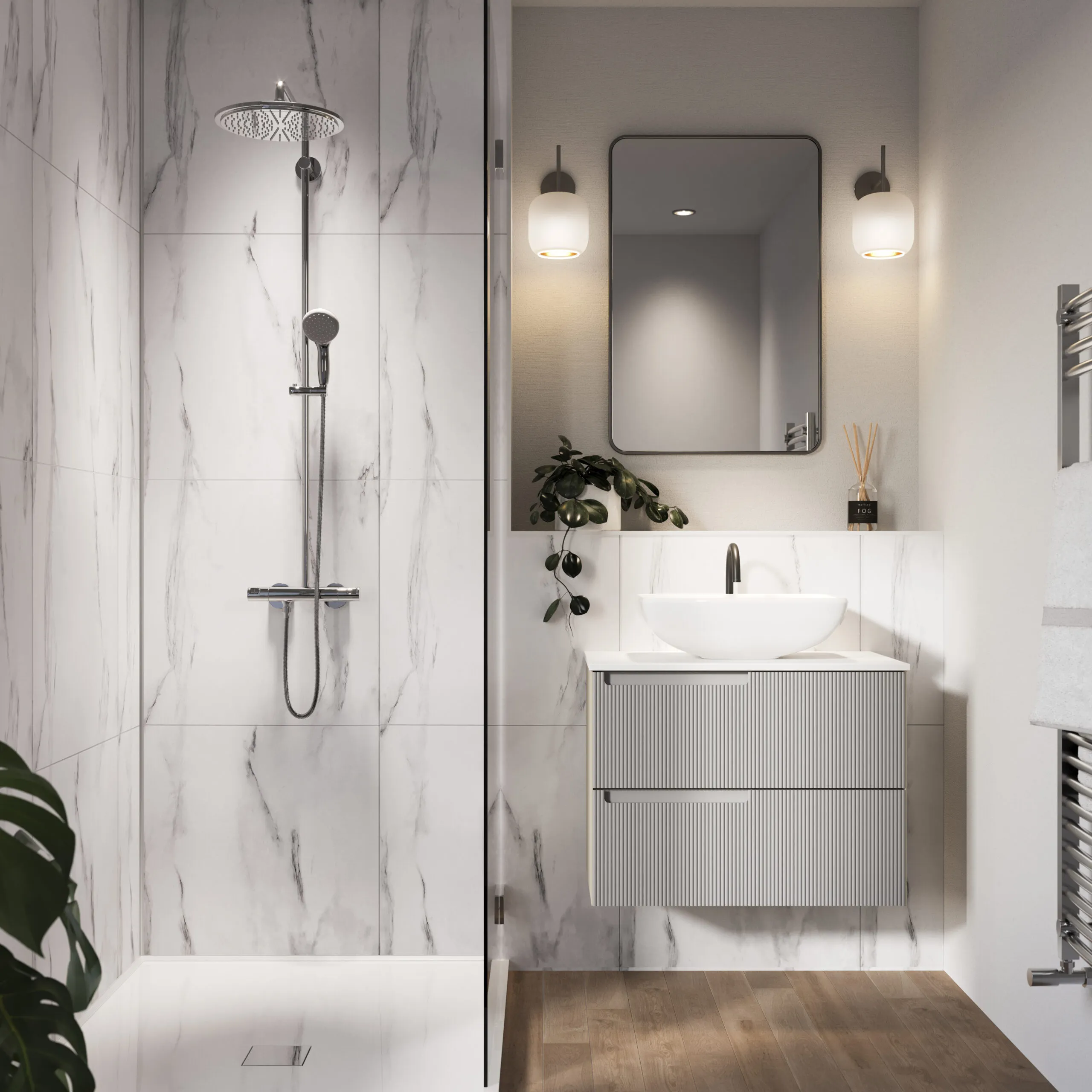 Showerwall Laminate White Marble SWT08 2400 x 600 Proclick