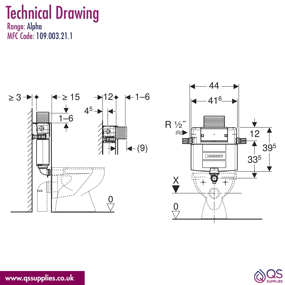 Geberit Duofix Alpha Concealed Cistern 12cm - 6/3 Litres - 82cm Height + Round Flush Plate - Image 2