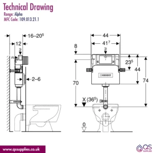 Geberit Duofix Alpha Concealed Cistern 12cm - 6/3 Litres - 109cm Height + Square Flush Plate