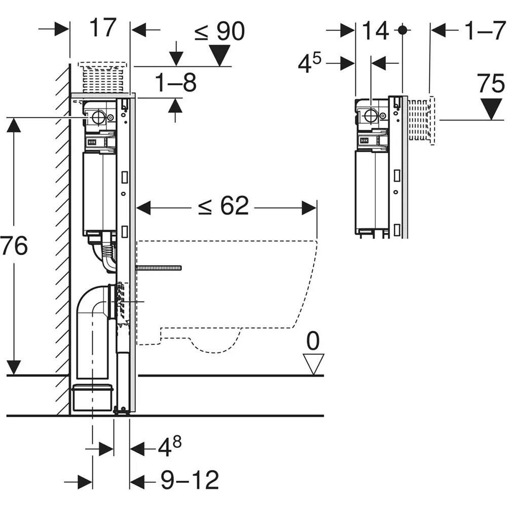 Geberit Duofix Alpha Element For Wall-Hung WC 82cm + Concealed Cistern 12cm - 6/3 Litres - Image 4