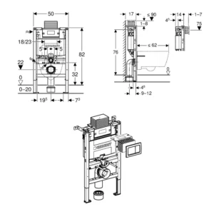 Geberit Duofix Alpha Element For Wall-Hung WC 82cm + Concealed Cistern + Square Flush Plate