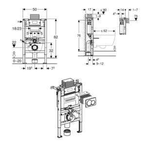 Geberit Duofix Alpha Element For Wall-Hung WC 82cm + Concealed Cistern + Round Flush Plate