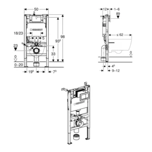 Geberit Duofix Alpha Element For Wall-Hung WC 98cm + Concealed Cistern + Square Flush Plate