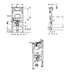 Geberit Duofix Alpha Element For Wall-Hung WC 98cm + Concealed Cistern + Round Flush Plate
