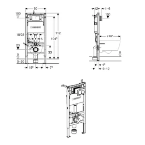 Geberit Duofix Alpha Element For Wall-Hung WC 112cm + Concealed Cistern + Round Flush Plate