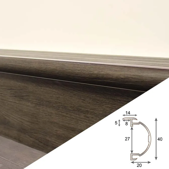 Woodpecker Stratex® LVT Flooring Trims Stair Nosing Profile Silver 0.9m